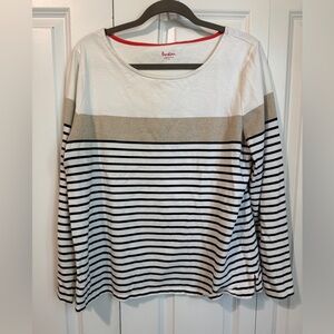 Boden Women's Long Sleeve Top XL - Cream, Metallic Gold, and Black Stripes